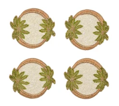Oasis Coasters in Ivory, Green & Gold, Set of 4 in a Gift Bag