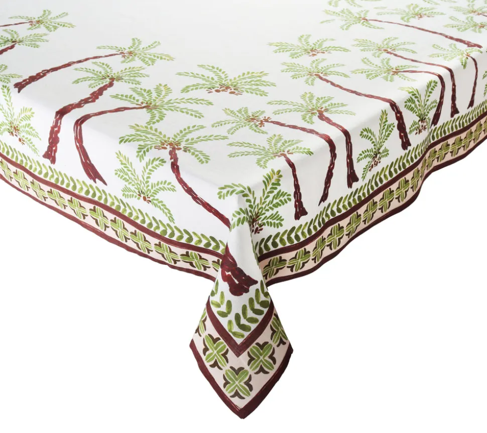 Oasis Tablecloth in Ivory, Green & Brown