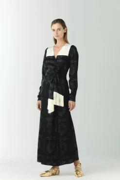 Obregon Silk Jacquard Maxi Dress in Black