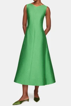 Octavie Dress In Green Embossed Cloque