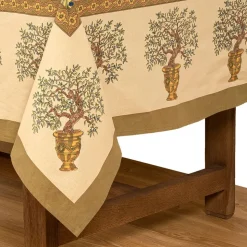 Olive Tree Tablecloth in Khaki & Blue