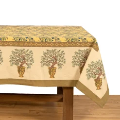 Olive Tree Tablecloth in Khaki & Blue