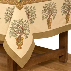 Olive Tree Tablecloth in Khaki & Blue