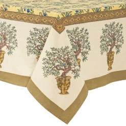 Olive Tree Tablecloth in Khaki & Blue