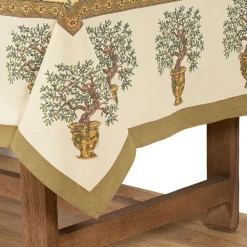 Olive Tree Tablecloth in Khaki & Blue