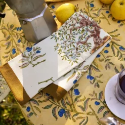 Olive Tree Tea Towels in Khaki & Blue, Set of 3