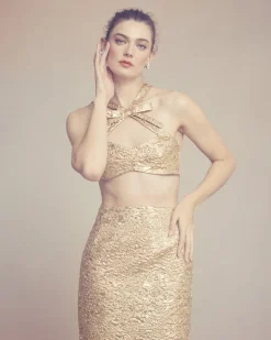 Olivia Bow Top in Gold Brocade