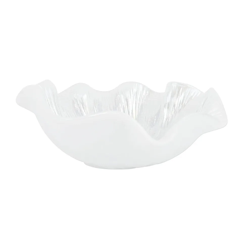 Onda Glass White Ruffled Round Bowl