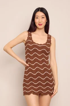 Orel Mini Dress in Brown Ivory Wave Crochet