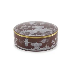 Oriente Italiano Round Box With Cover in Castagna