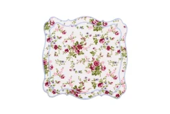 OTM Exclusive: Aline Placemat and Napkin Set in Pink with Serenity Blue Embroidery