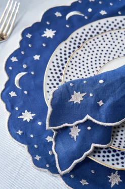 OTM Exclusive: Astral Linen Placemat in Midnight Blue and Silver Embroidery