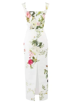 OTM Exclusive: Bridal Midi Dress in White Floral