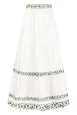OTM Exclusive: Carnation Ruffle Skirt in Off-White & Blue