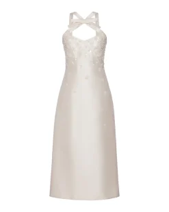 OTM Exclusive: Delphine Dress in Ivory Silk Wool with Ivory Meadow Embellishment