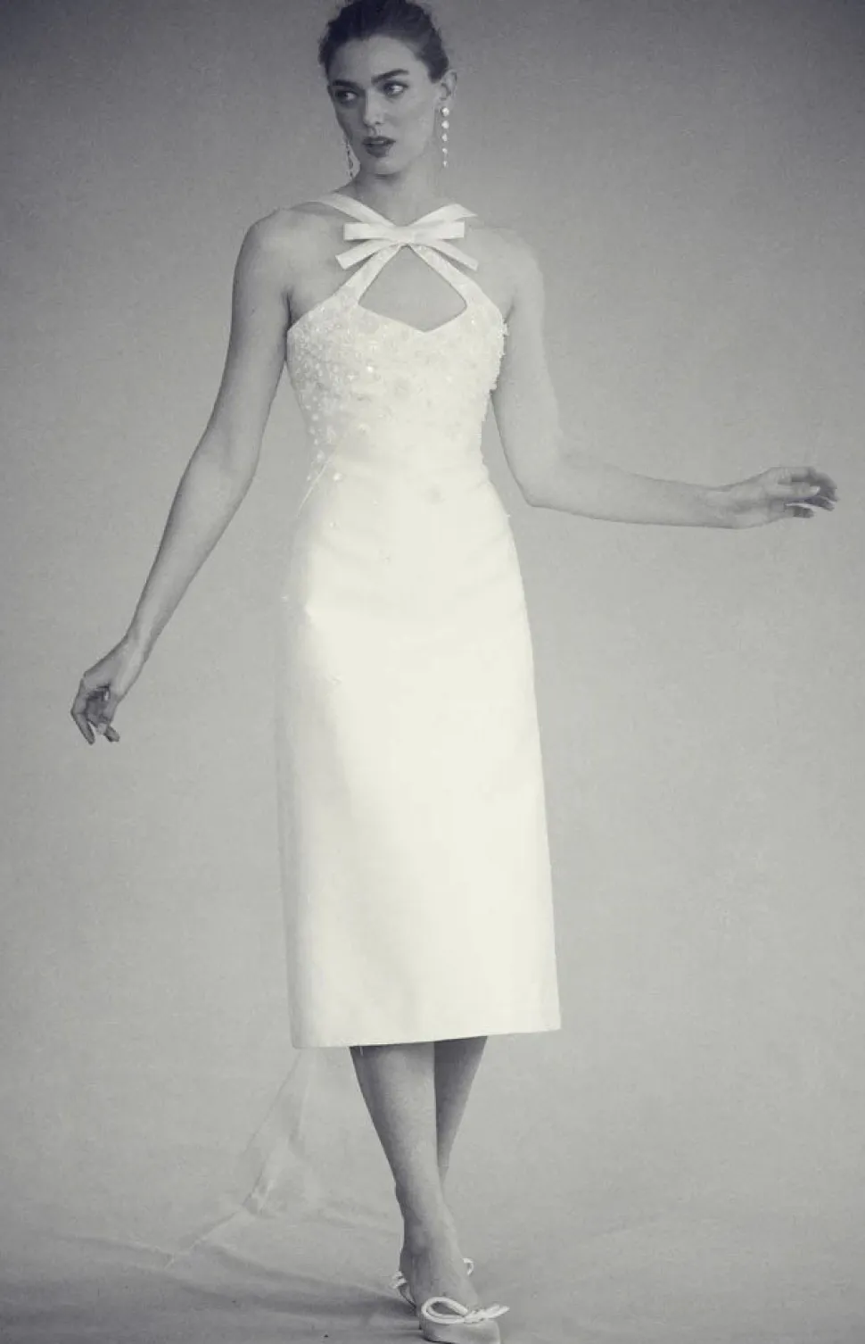 OTM Exclusive: Delphine Dress in Ivory Silk Wool with Ivory Meadow Embellishment