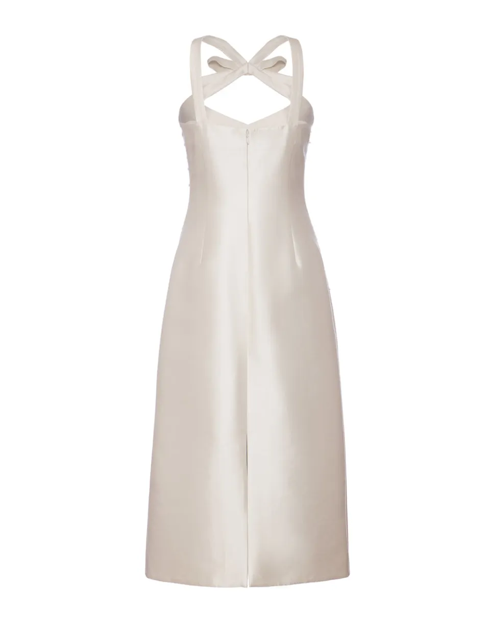 OTM Exclusive: Delphine Dress in Ivory Silk Wool with Ivory Meadow Embellishment