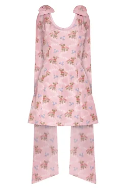 OTM Exclusive: Gita Pink Floral Ikat Scoop Neck Mini Dress With Shoulder Trains