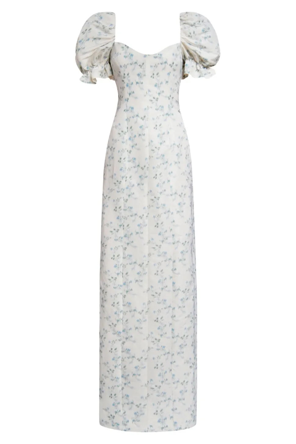 OTM Exclusive: Isidore Blue Bow Floral Ikat Puff Sleeve Column Gown