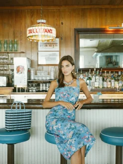 OTM Exclusive: Long Slip Dress in Blue Multi Floral