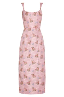 OTM Exclusive: Numa Pink Floral Ikat Corset Dress With Back Slit