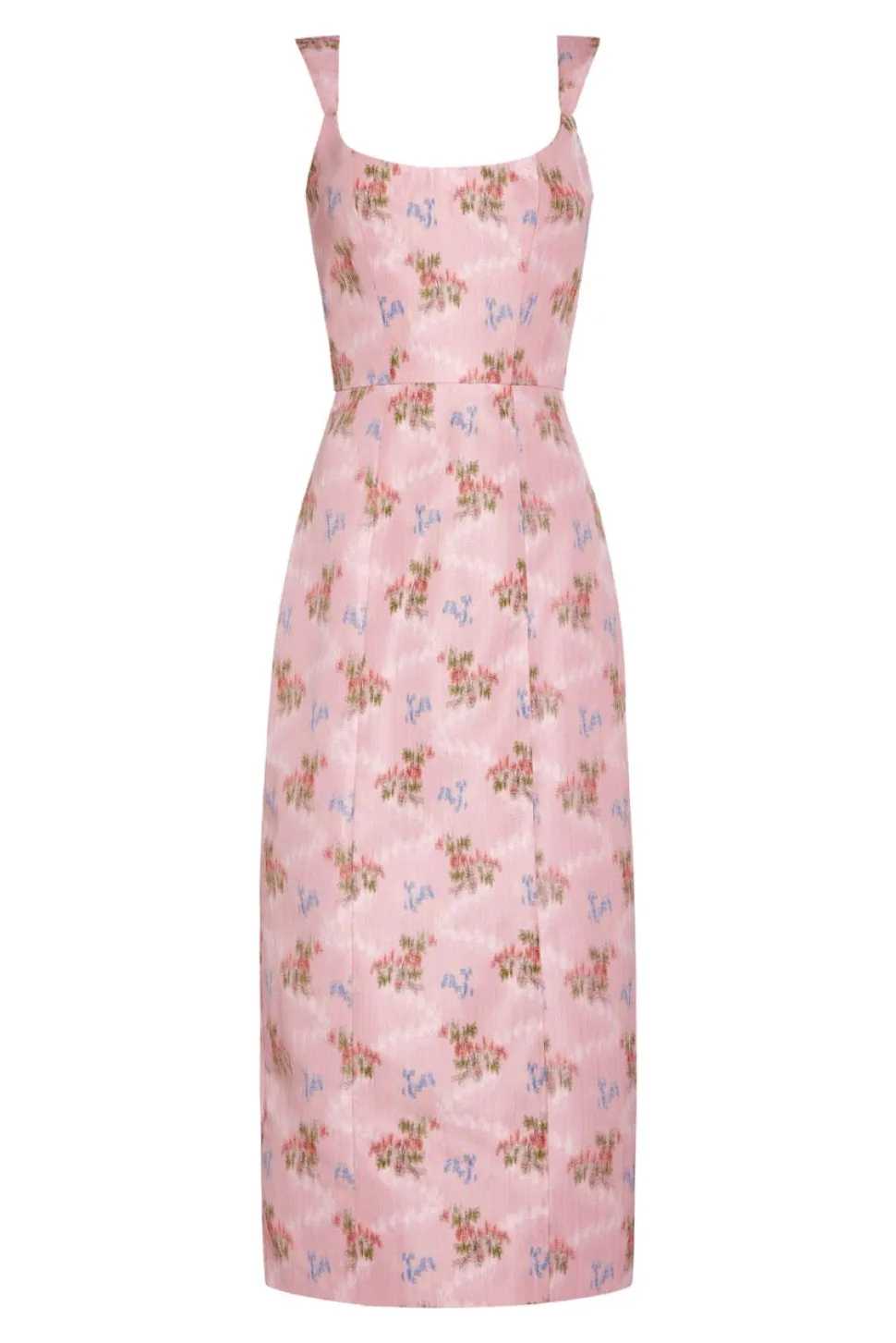 OTM Exclusive: Numa Pink Floral Ikat Corset Dress With Back Slit