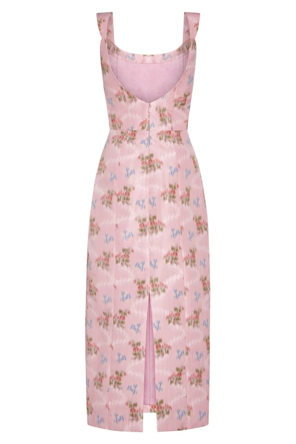 OTM Exclusive: Numa Pink Floral Ikat Corset Dress With Back Slit