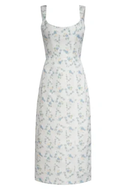 OTM Exclusive: Numa White Floral Ikat Corset Dress With Back Slit