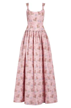 OTM Exclusive: Octavia Pink Floral Ikat Drop Waist Gown