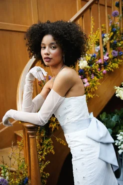 OTM Exclusive: Olivia White Silk Dress with Floral Crystal Embroidery