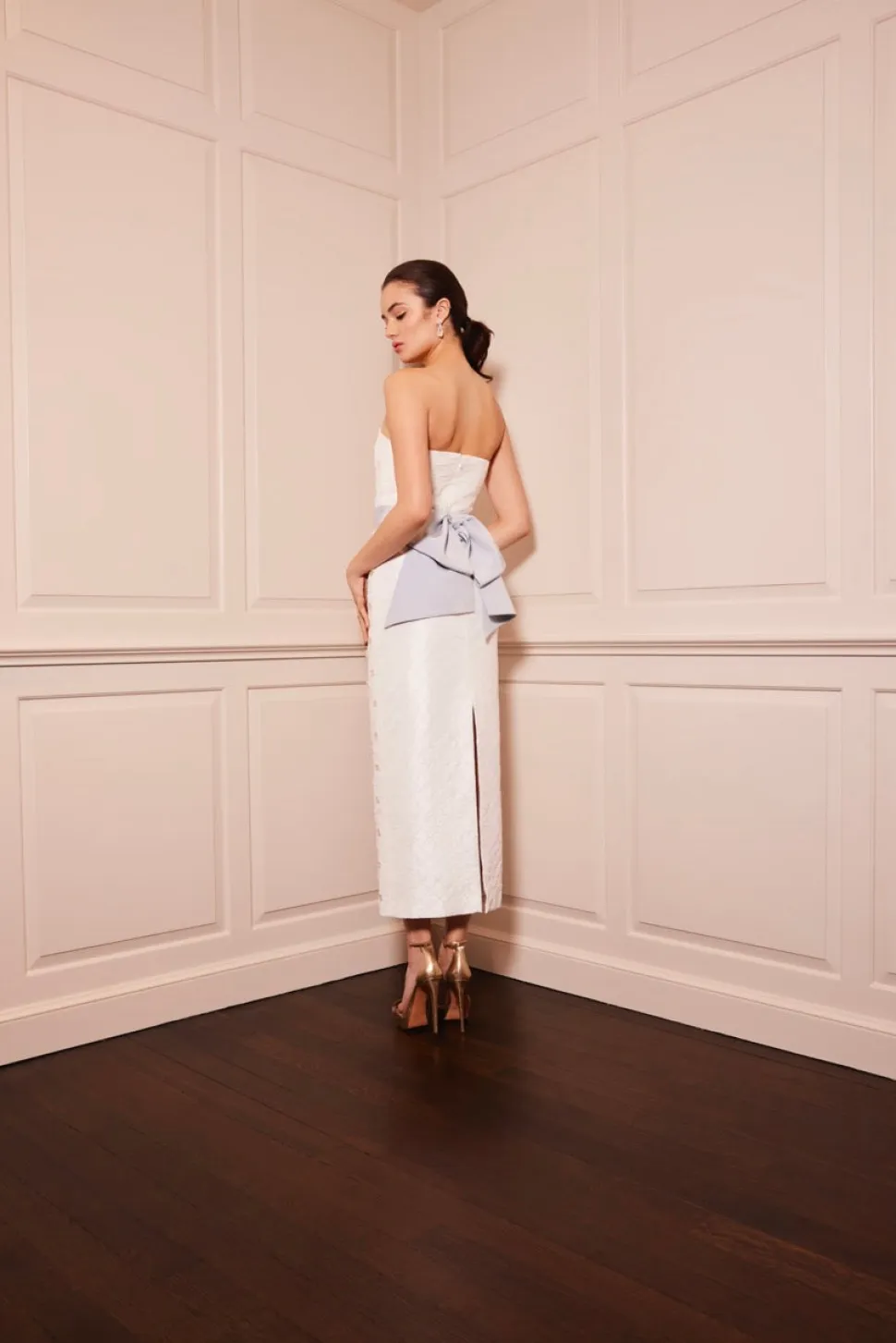 OTM Exclusive: Olivia White Silk Dress with Floral Crystal Embroidery