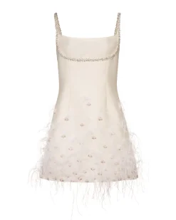 OTM Exclusive: Stella Dress in Ivory Silk Wool with Feathers