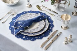 OTM Exclusive: The Astral Linen Napkin in Midnight Blue and Silver Embroidery