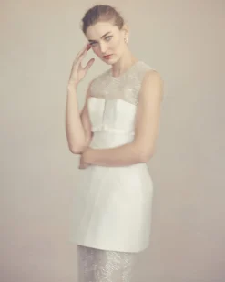 Ottilie Dress in Ivory Silk Wool