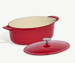 Oval Enameled Cast Iron Dutch Oven in Made In Red