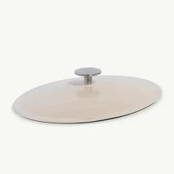Oval Enameled Cast Iron Dutch Oven in Antique White