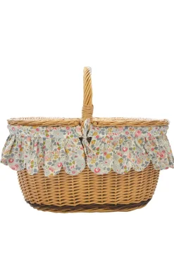 Oval Picnic Basket Made With Liberty Fabric in Betsy Grey