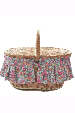 Oval Picnic Basket Made With Liberty Fabric in Betsy Pink