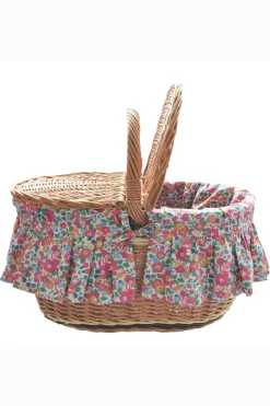 Oval Picnic Basket Made With Liberty Fabric in Betsy Pink