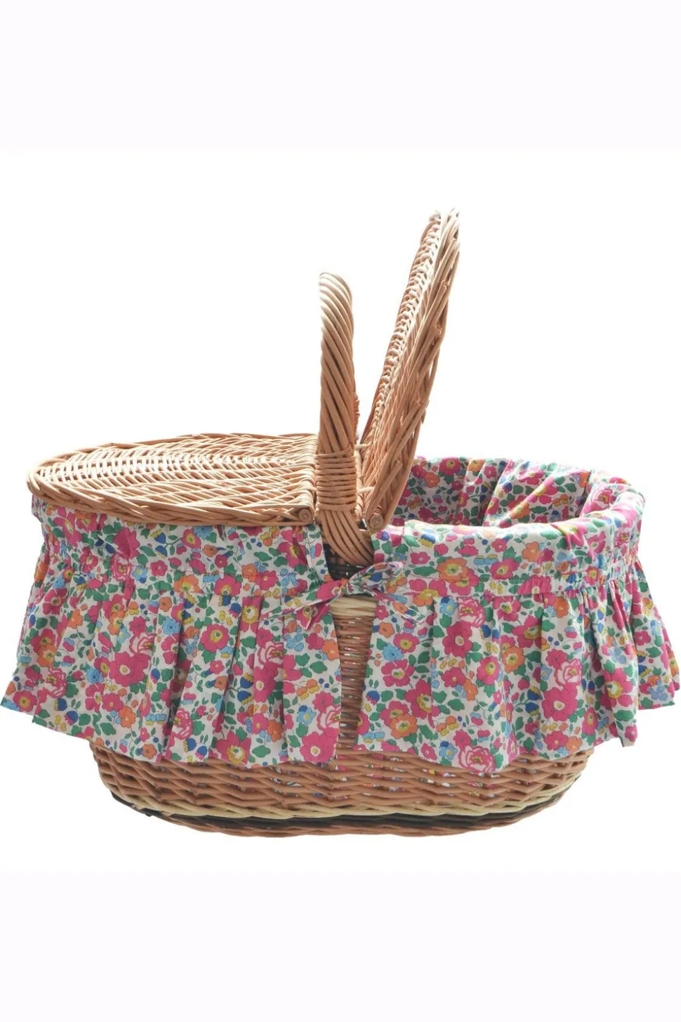 Oval Picnic Basket Made With Liberty Fabric in Betsy Pink