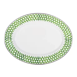Oval Platter in Green Scallop