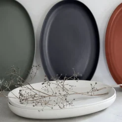 Pacifica Collection Oval Plates in Seed Grey, Set of 6