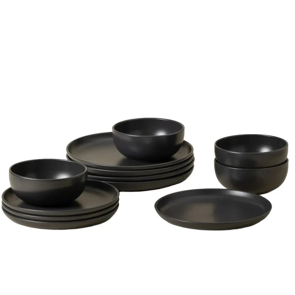 Pacifica Collection 12-pc Place Setting with Cereal Bowl in Seed Grey