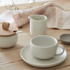 Pacifica Collection Teacups & Saucers in Oyster Grey, Set of 6