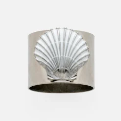 Painted Shell Napkin Rings in White, Set of Two