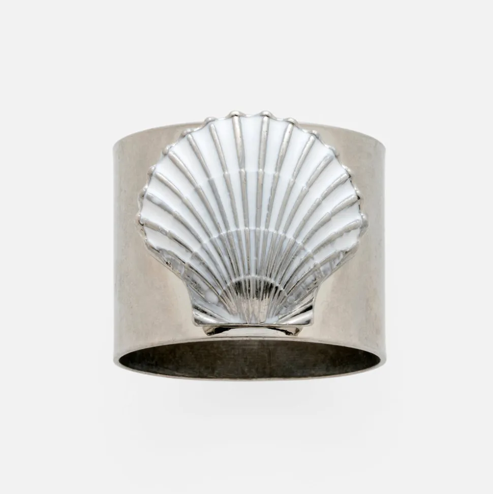 Painted Shell Napkin Rings in White, Set of Two