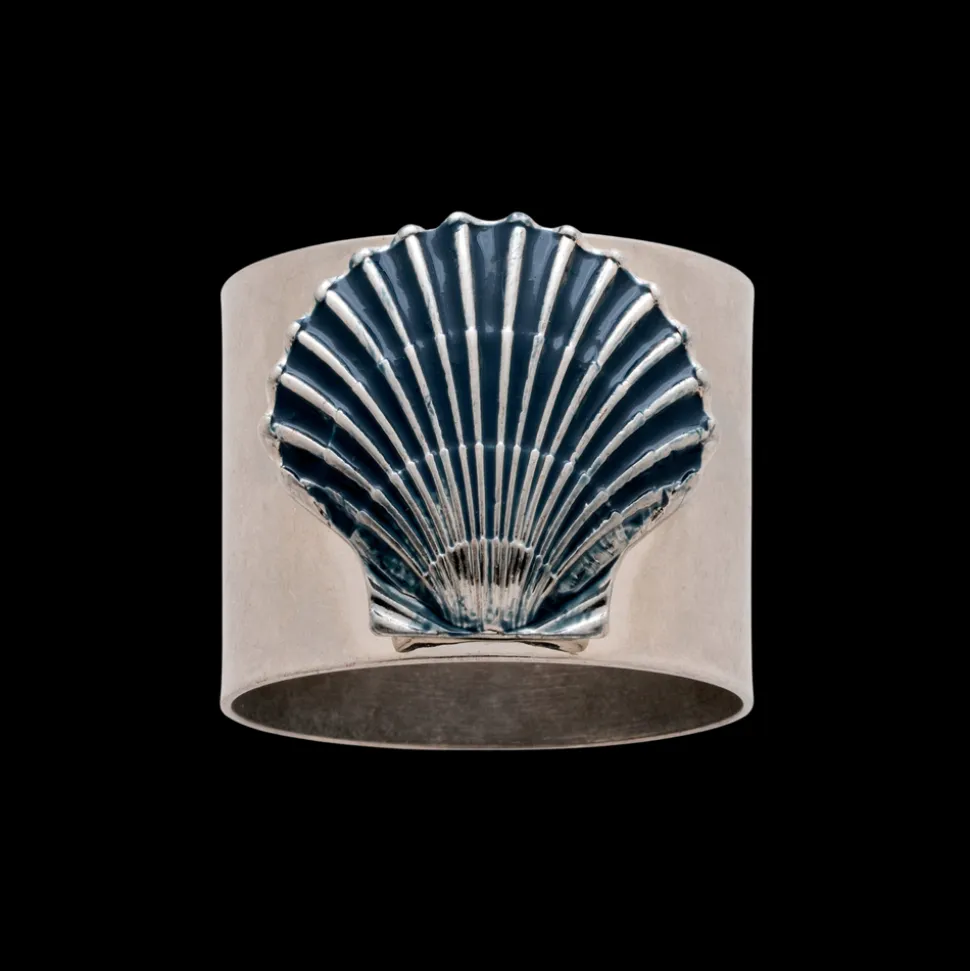 Painted Shell Napkin Rings in Blue, Set of Two
