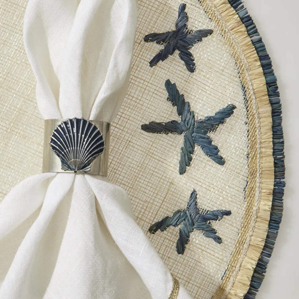 Painted Shell Napkin Rings in Blue, Set of Two