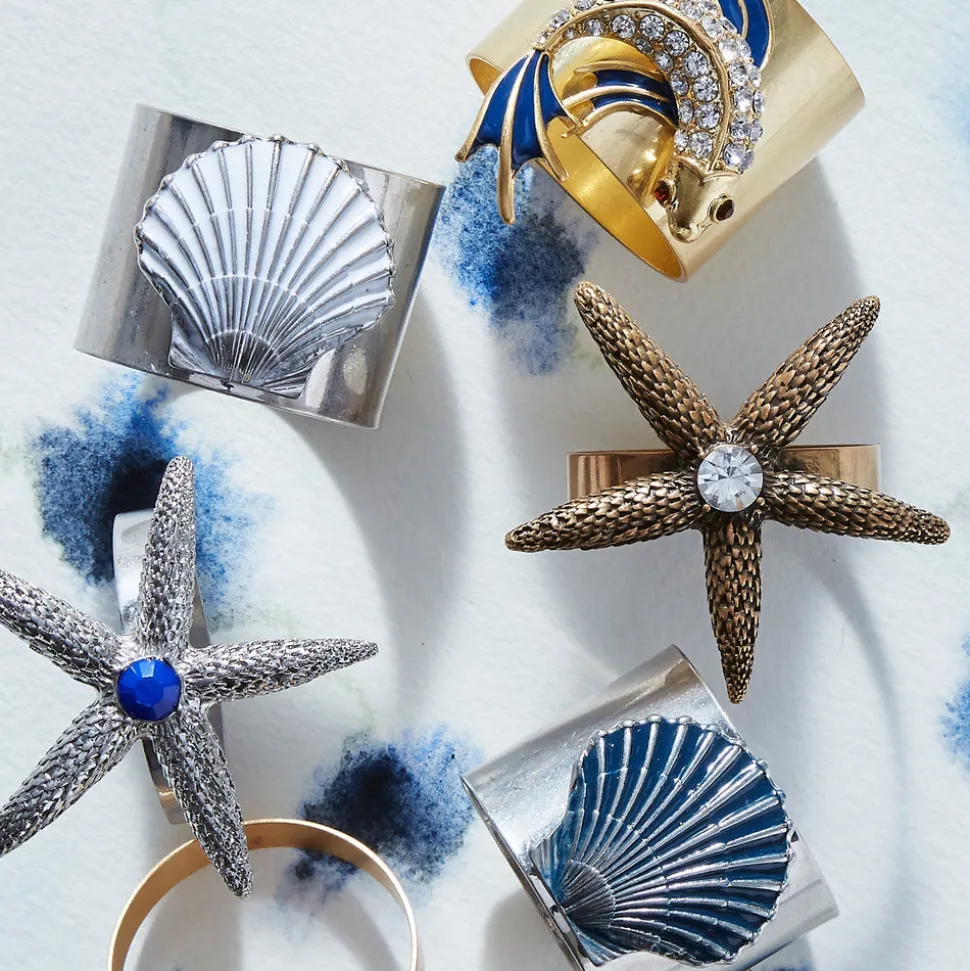Painted Shell Napkin Rings in Blue, Set of Two