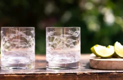 Pair of Crystal Whiskey Glasses with Fern Design